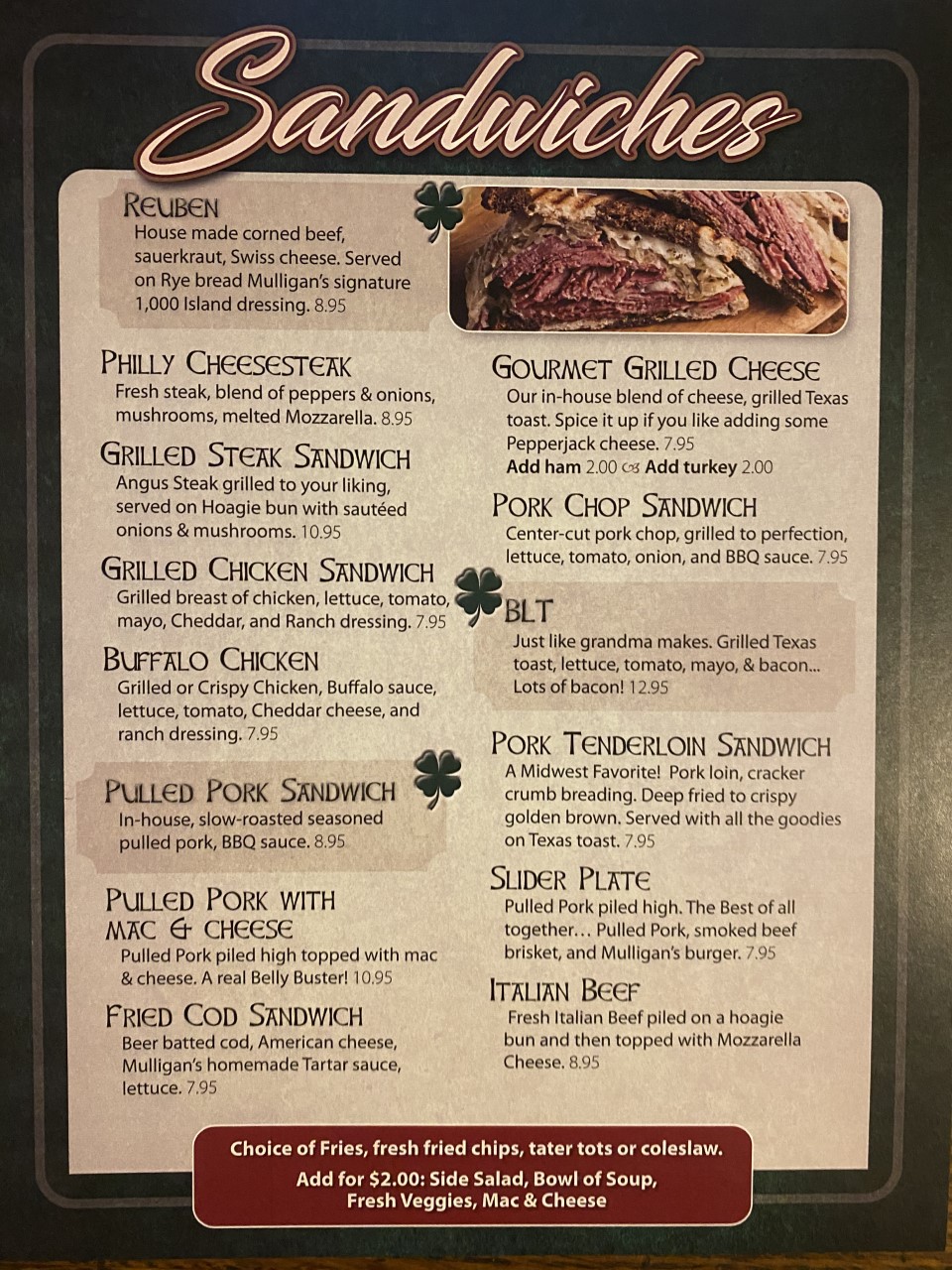 Menu Mulligan's Pub & Grill